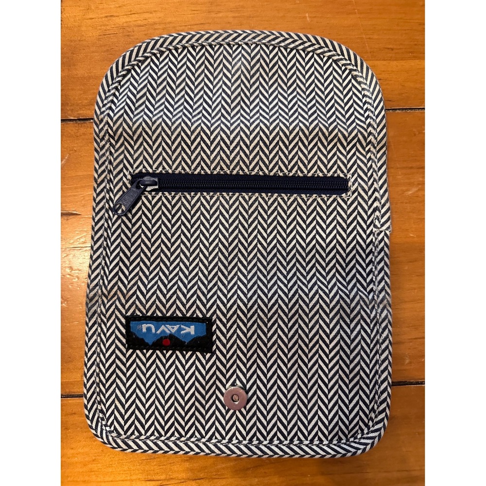 KAVU Big Spender Wallet Navy White Herringbone Canvas Trifold Magnetic Snap - Picture 6 of 8